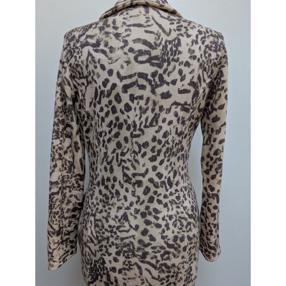 St John Marie Gray Dress Wool Blend Leopard Cheetah print Sz 2 Long Sleeve - Picture 8 of 9